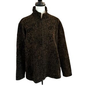 Chico's Travelers Collection quilted mock neck full zip floral pattern jacket